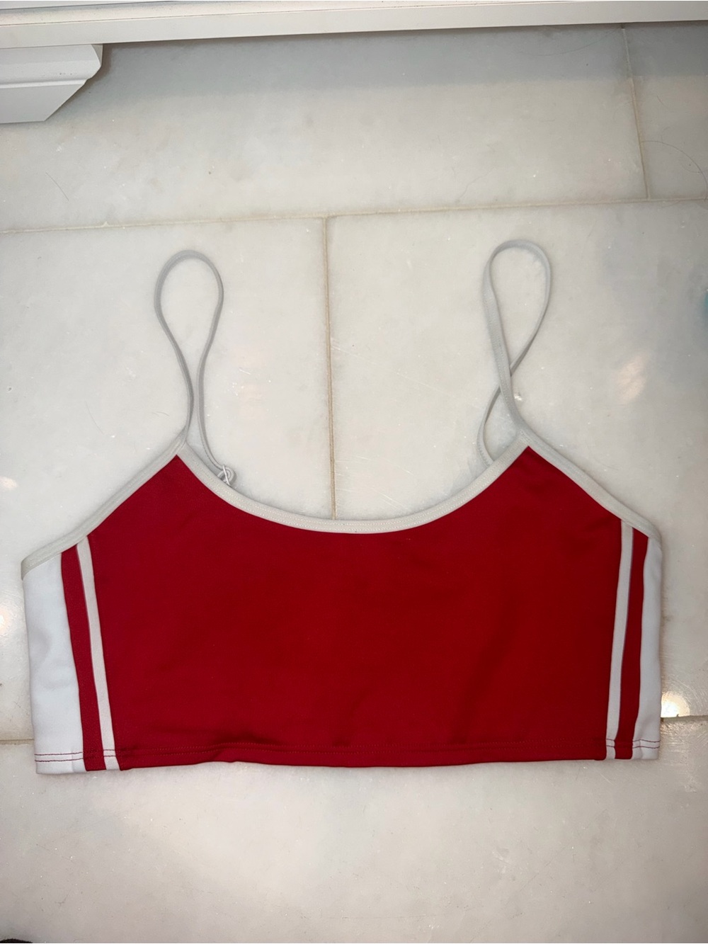 ALO Yoga Red and White Sports Bra